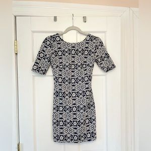 Navy & White Knit Cocktail Dress, Floral